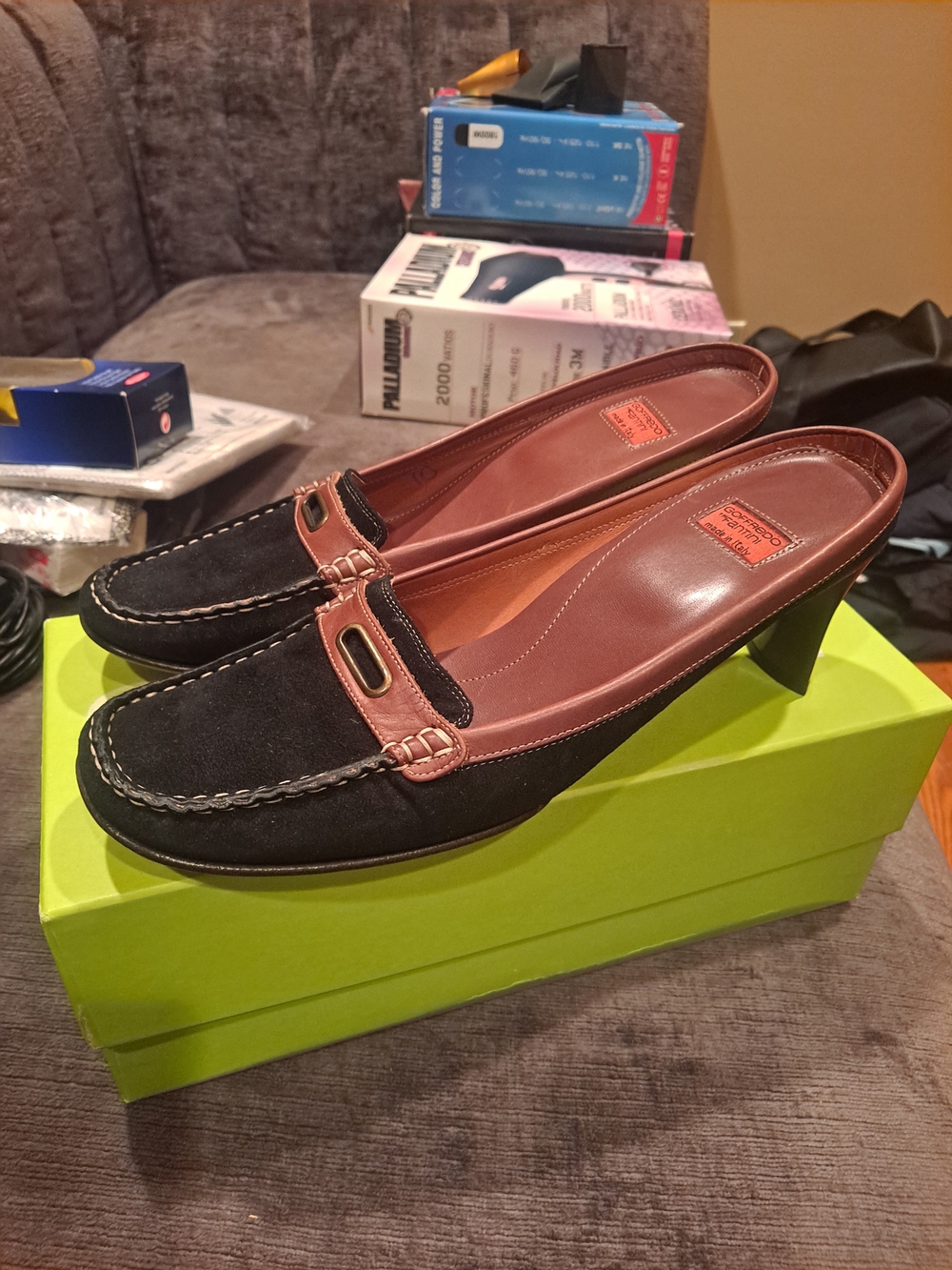 Goffredo Fantini Size 10 Classic Two-Tone Suede & Leather Women's Heel Loafer